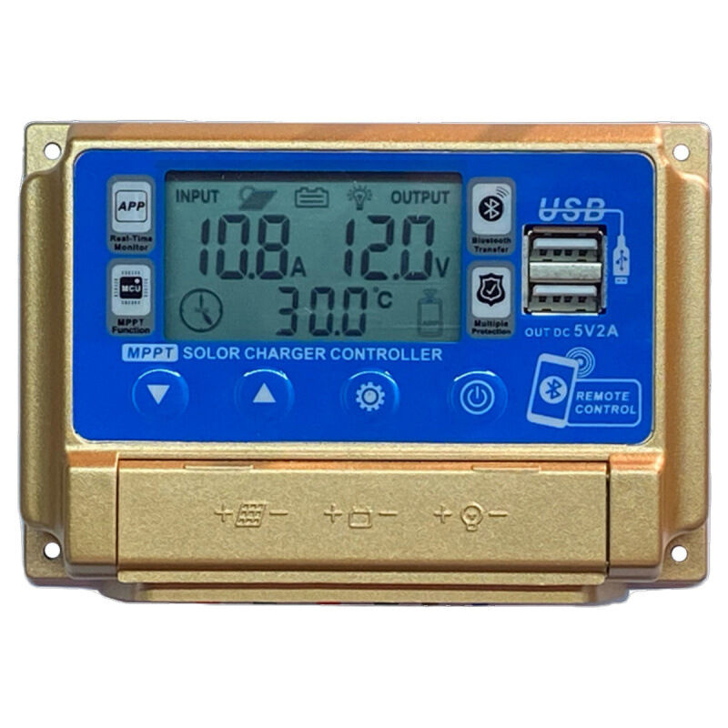 MPPT Régulateur de charge solaire 30 A 12 V 24 V avec écran LCD, double USB, communication par application, tension de charge réglable, convient pour