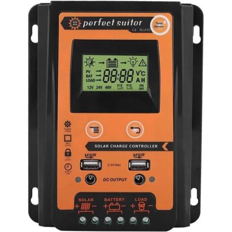 Mptt Contrôleur De Charge Solaire 12v / 24v Régulateur De Batterie De Panneau Solaire Dual Usb Lcd Affichage Régulateur De Courant De Panneau 30a Noir Orange