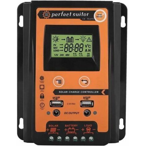 MPTT Contrôleur De Charge Solaire 12V / 24V Régulateur De Batterie De Panneau Solaire Dual USB LCD Affichage Régulateur De Courant De Panneau 30A Noir Orange