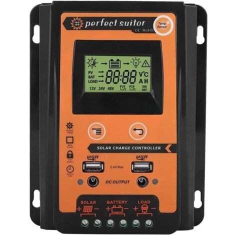 Mptt Contrôleur De Charge Solaire 12v / 24v Régulateur De Batterie De Panneau Solaire Dual Usb Lcd Affichage Régulateur De Courant De Panneau 30a Noir Orange