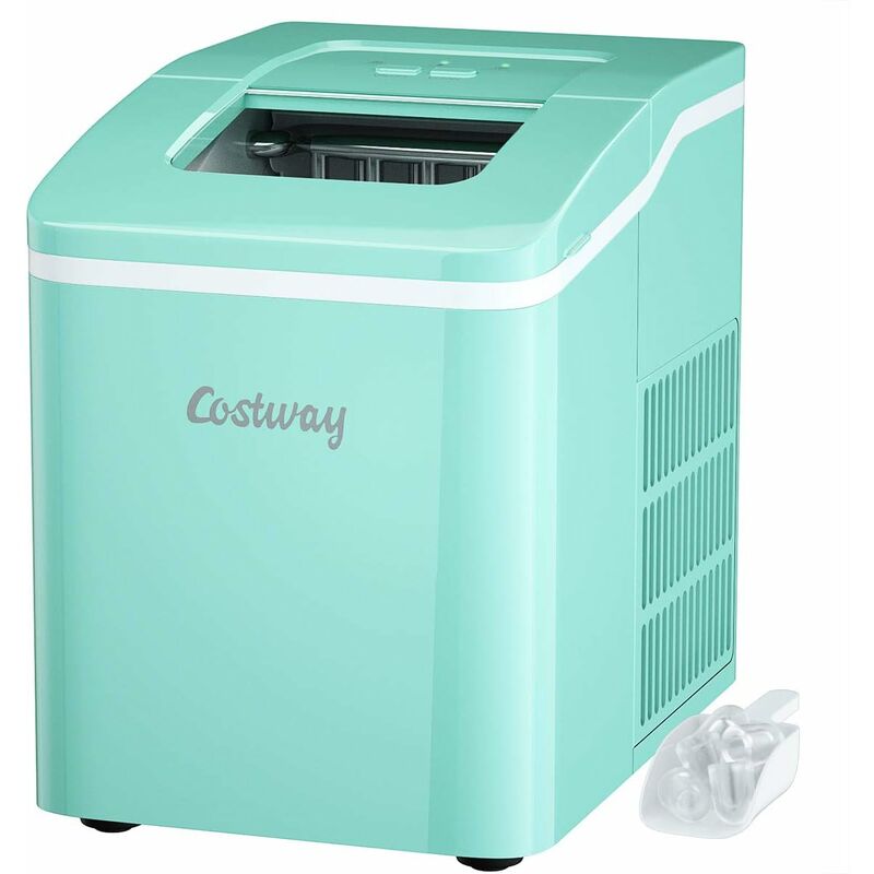 

Costway - Máquina de Cubitos de Hielo con Cuchara/ 12 kg de Hielo en 24 Horas/Depósito de Agua de 1,6L/ 31x22x30 centímetros para Casa Oficina Fiesta