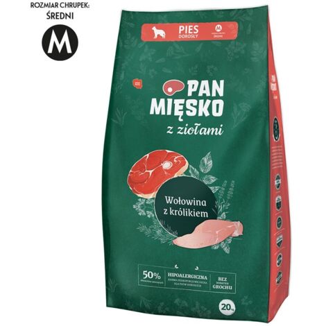 Mr. Carne con Erbe, cibo secco per cani, MANZO E CONIGLIO, razze di taglia media, 20 kg