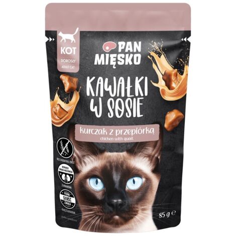 Mr. Meat Comida húmeda completa para gatos Trozos en salsa - Sobre de 85 g - Pollo con codorniz 85 g
