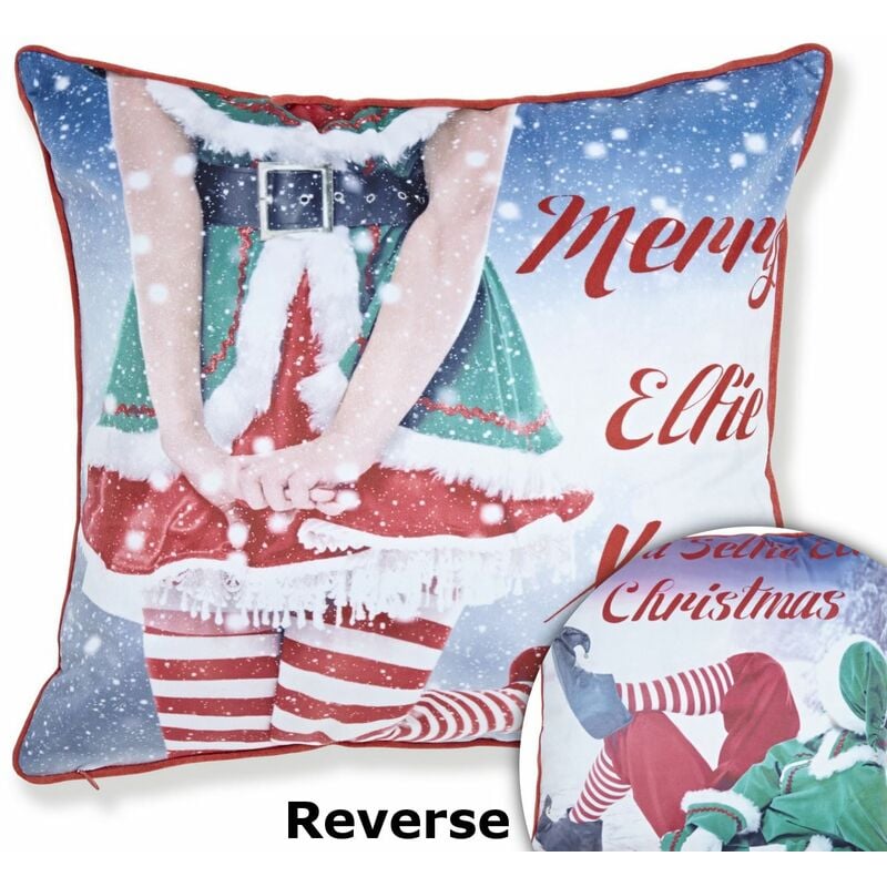 Catherine Lansfield - Mr & Mrs Elfie Cushion Cover 43 x 43cm Bed Sofa Accessory Unfilled Christmas