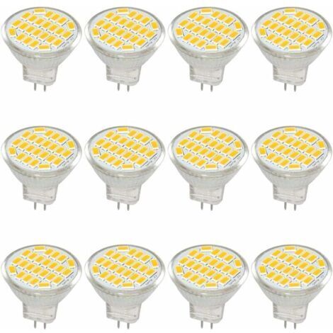 MR11 GU4 Ampoule LED lumière lumières DC/AC 10–30V 3 W, 12V, 24V, 30W Ampoule halogène équivalent, 400 lumens, Blanc chaud 3000K, LED de remplacement pour kit, jardin, intérieur, (lot de 12)