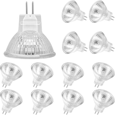 AOUGO MR11-Halogenlampen (12 Stück), GU4-Halogenlampe 12 V, 20 W, Mr11 GU4 dimmbare Glühbirnen-Glasabdeckung für Deckenleuchte, 2-polige Halogenlampe 2700 K Warmweiß