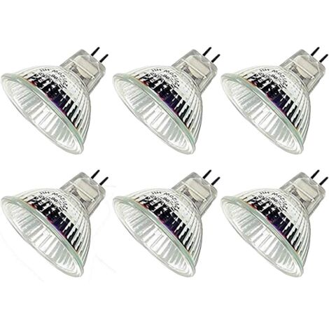 MR16 12V 50W halogène (lot de 6), douille bi-pin, haute luminosité, réflecteur de précision pour fibre optique, verre de protection