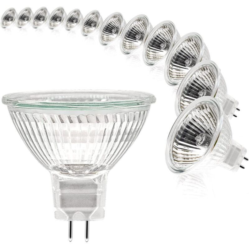 MR16 Halogen Bulbs, 12V 35W GU5.3 Dimmable MR16 Spot Bulb, 2 Pins, Warm White 2700K, Glass Cover for Ceiling Light, Pack of 12