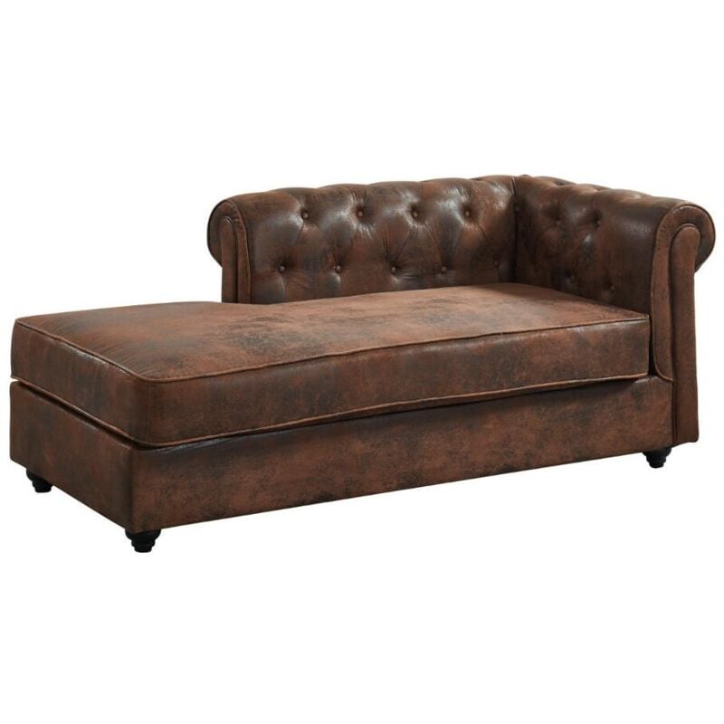 Vente-unique - Méridienne gauche chesterfield en microfibre aspect cuir vieilli shirel
