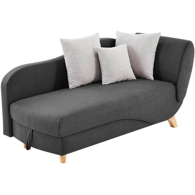 Vente-unique - Méridienne gauche convertible en tissu anthracite avec coffre de rangement penelope