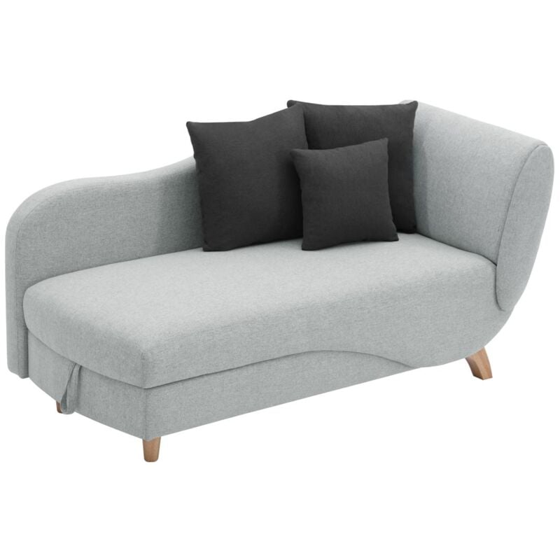 Vente-unique - Méridienne gauche convertible en tissu gris clair avec coffre de rangement penelope