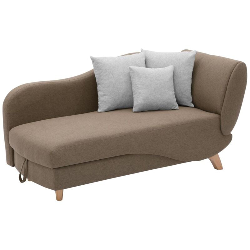 Méridienne gauche convertible en tissu marron avec coffre de rangement penelope
