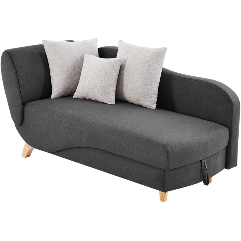 Vente-unique - Méridienne droite convertible en tissu anthracite avec coffre de rangement penelope