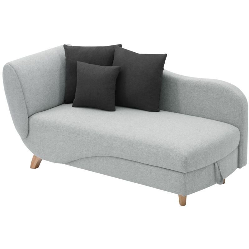 Méridienne droite convertible en tissu gris clair avec coffre de rangement PENELOPE