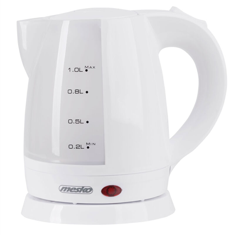 Tresice France - Mesko MS1276 Bouilloire Électrique 1 l sans Fil, sans bpa, Avec Arrêt Automatique, Filtre 1600W Blanc