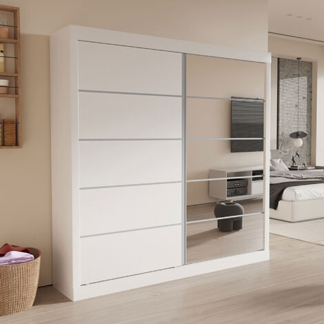 M&S – Armoire blanche avec miroir 183 x 53 x 198 cm – Espace de rangement optimisé – Design minimaliste pour chambre moderne