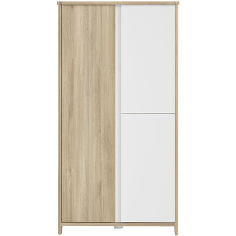M&S – Armoire enfant 3 portes bois chêne bocage – Rangement optimisé avec tringles de suspension – Fabrication France durable