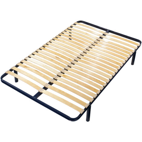 M&S – Cadre à lattes 120x190cm – 20 lattes multiplis vernies – Structure métallique laquée – Coins arrondis renforcés