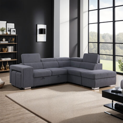 M&S – Canapé d'angle convertible 7 places en velours anthracite – Structure en bois d'eucalyptus – Ressorts ensachés pour confort optimal