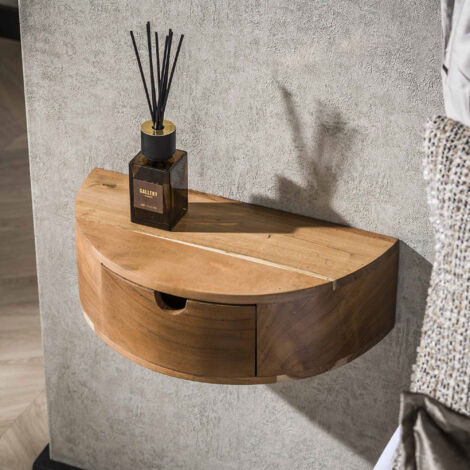 M&S – Chevet suspendu en acacia massif – 1 tiroir – Dimensions 40x20x12 cm – Couleur naturelle – Idéal pour optimiser l'espace