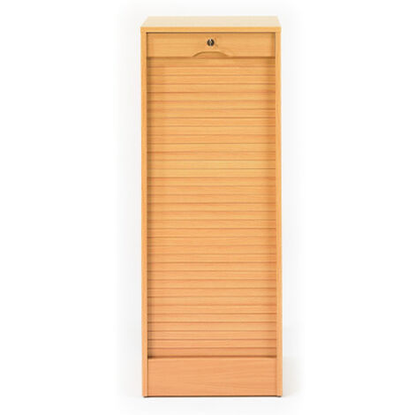 M&S – Classeur à rideau hêtre 6 étagères L 41.4 H 108.4 P 44 cm – Panneaux mélaminés E0.5 – Rideau coulissant pour gain de place
