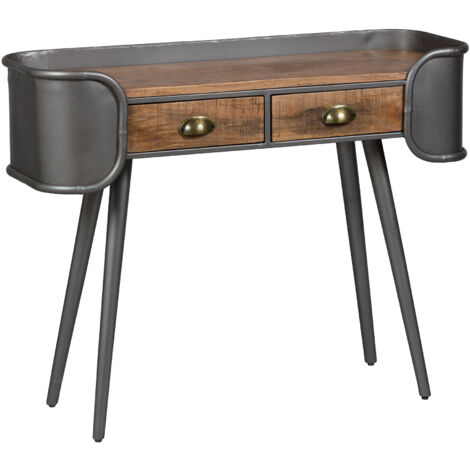M&S – Console 2 tiroirs 100x35x77 cm en palissandre certifié FSC et acier patiné – Piètement élancé pour décoration vintage