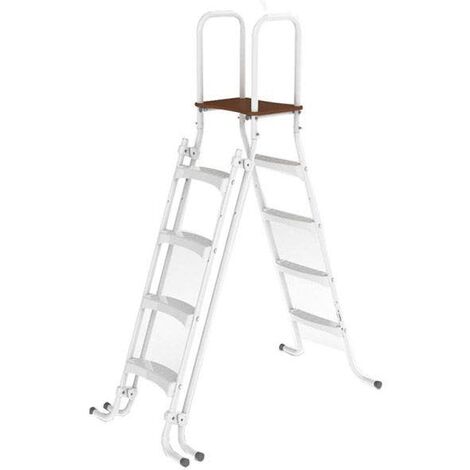 M&S – Échelle de sécurité pour piscine hors sol 1,20 m à 1,33 m – Acier galvanisé pré-laqué blanc – Largeur 132 cm – Hauteur totale 186 cm