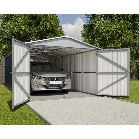 M&S – Garage métal anthracite 22,63m² – Kit d'ancrage inclus – Structure en acier galvanisé – Résistant aux intempéries et aux rafales de vent