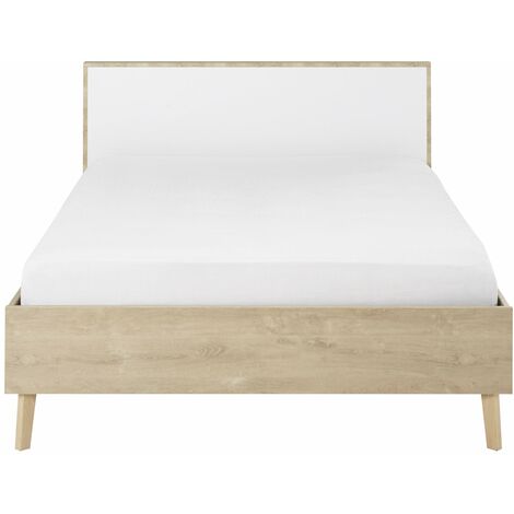 M&S – Lit simple 120x200cm en chêne blond – Pieds en hêtre massif brut – Tête de lit épaisse – Fabrication française