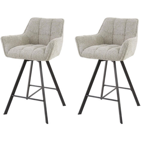 M&S – Lot de 2 chaises de bar pivotantes – Tissu bouclette sable – Hauteur d'assise 69 cm – Pieds en métal – Confort ergonomique