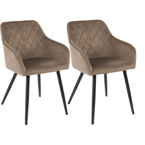 M&S – Lot de 2 chaises en velours taupe 59x56x82 cm – Accoudoirs intégrés – Piètement métal noir – Confort ergonomique