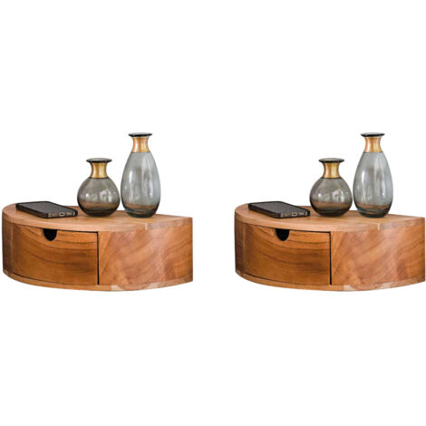 M&S – Lot de 2 chevets suspendus en acacia massif – 1 tiroir – Dimensions 40x20x12 cm – Design moderne et peu encombrant