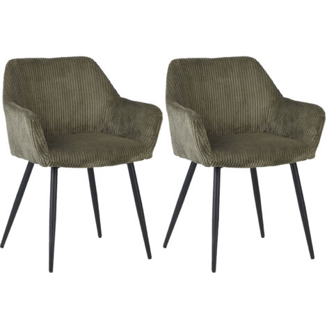 M&S – Lot de 2 fauteuils de repas en velours côtelé vert anglais – Cadre opaque – Hauteur d'assise 49 cm – Pieds en métal noir – Dimensions 59 x 54 x 82 cm