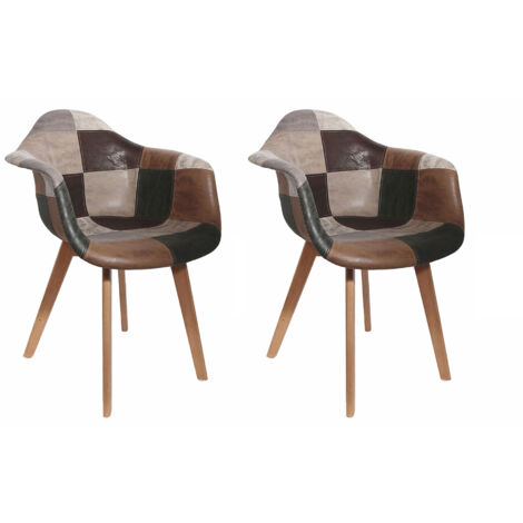 M&S – Lot de 2 fauteuils patchwork marron et gris – Tissu polyester – Dimensions 62x59x84 cm – Design contemporain pour salon et bureau