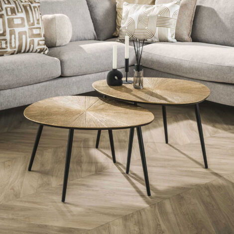 M&S – Lot de 2 tables basses en métal doré et noir – Dimensions 77x60 cm – Design arrondi avec double plateau – Prêtes à monter