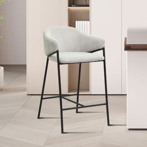 M&S – Lot de 2 tabourets de bar en corduroy gris clair – Pieds en métal – Dimensions 54x59x90cm – Prêts à monter