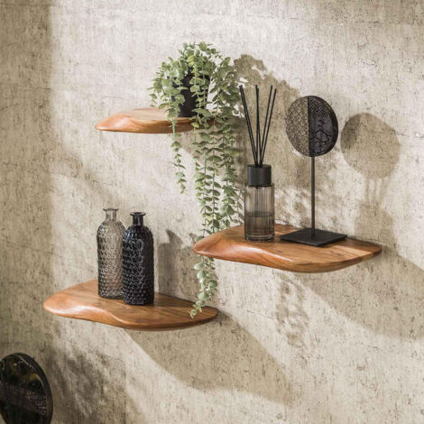 M&S – Lot de 3 étagères murales en bois d'acacia 30/40/50 cm – Fixation murale – Style rustique pour intérieur naturel
