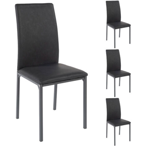 M&S – Lot de 4 chaises en polyuréthane anthracite 50,5x45,5x89 cm – Dossier rectangulaire – Pieds en métal – Confort optimal pour salle à manger