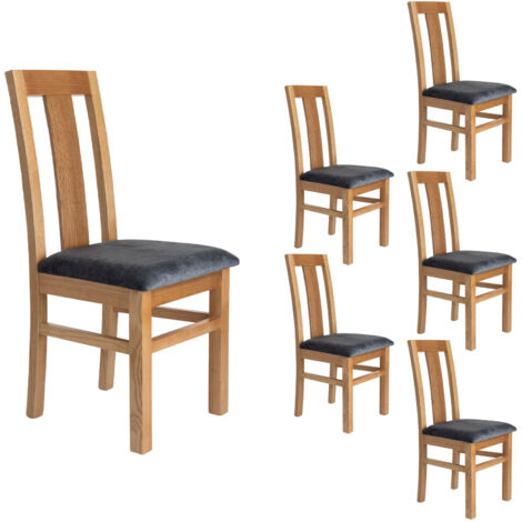 M&S – Lot de 6 chaises en hêtre massif chêne clair – Assise en tissu microfibre – Confort optimal – Hauteur d'assise 46 cm