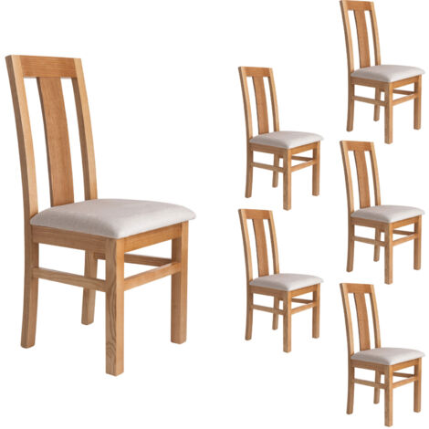 M&S – Lot de 6 chaises en hêtre massif chêne clair – Assise rembourrée en tissu beige – Hauteur d'assise 46 cm – Design élégant et durable
