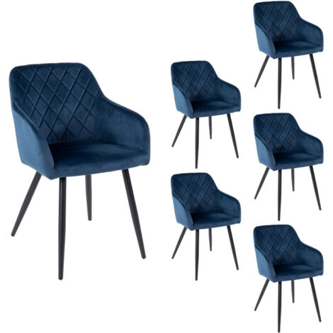 M&S – Lot de 6 chaises en velours bleu 59x56x82 cm – Assise rembourrée – Structure en métal – Design moderne pour salle à manger