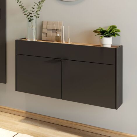 M&S – Meuble à chaussures suspendu 110x22x57 cm anthracite – Panneaux mélaminés – Quatre étagères réglables – Portes avec amortisseur de fermeture