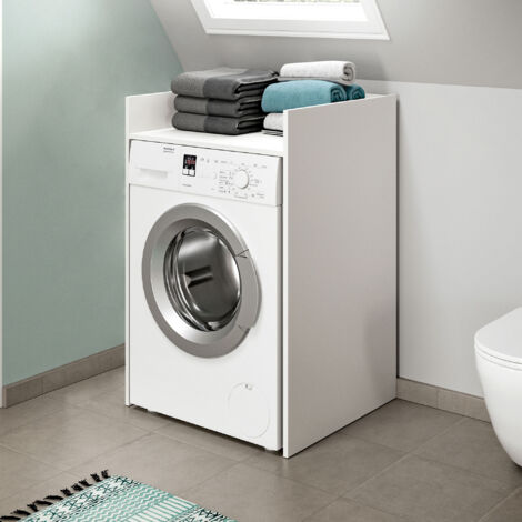 M&S – Meuble machine à laver blanc 66x60x101 cm – Panneaux de particules mélaminés – Finition papier décor blanc mat – Gain de place