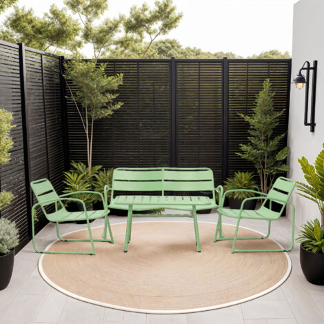 M&S – Salon de jardin 4 places lounge en métal vert avec traitement anti-rouille – Dimensions optimales pour confort – Design cosy et bords arrondis