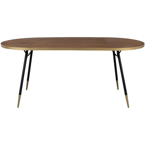 M&S – Table à manger ovale 180 cm en bois marron et or – Plateau en panneaux de particules plaqués frêne – Pieds en fer laqué doré