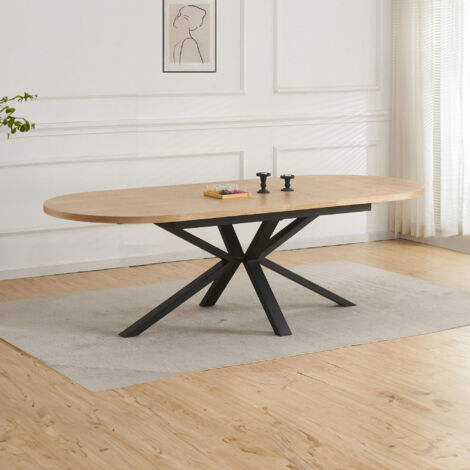 M&S – Table à manger ovale extensible 180-240 cm – Plateau mélamine effet bois anti-rayures – Pieds métal thermosoudés – Pour repas quotidiens et réceptions