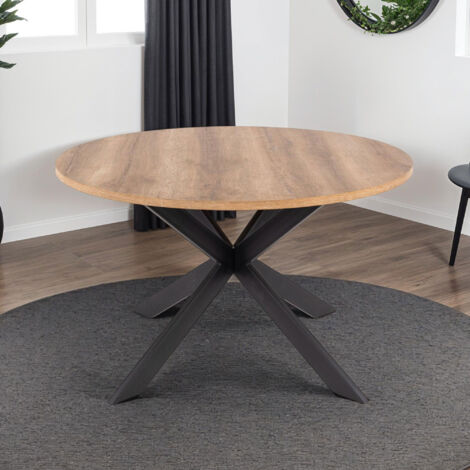 M&S – Table à manger ronde 120x76 cm – Plateau en panneaux de particules – Piètement en métal – Pour 4 personnes – Naturel et noir