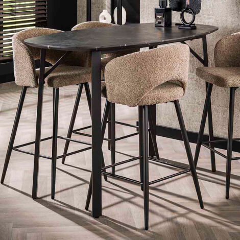 M&S – Table de bar ovale 140x75x92 cm – Plateau en bois avec résine imitation céramique – Pieds en acier pour stabilité – Pour intérieur moderne