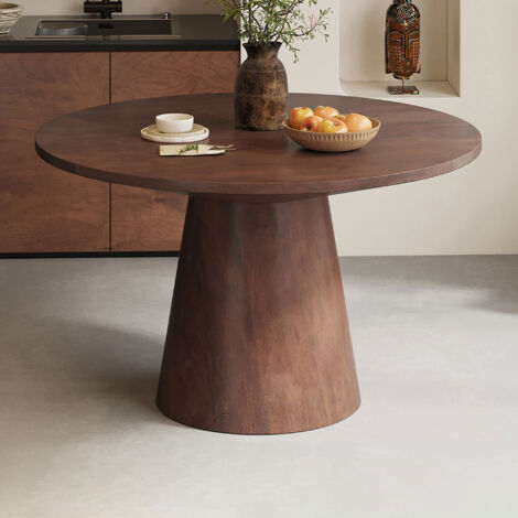 M&S – Table de salle à manger ronde 130 cm – Plateau en bois de magnolia – Structure métallique robuste – H 77 cm pour repas en famille
