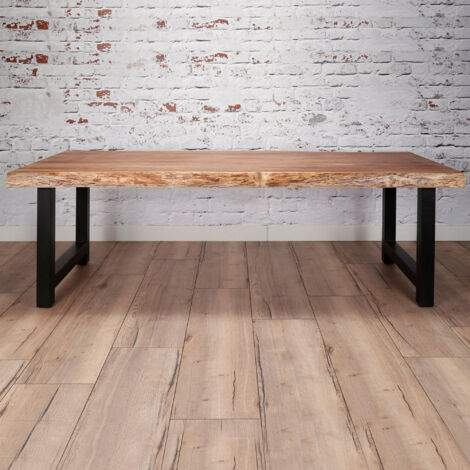 M&S – Table de salle à manger 200 cm en acacia massif et métal noir – Large plateau 10 cm – Pour 6 personnes – Design moderne